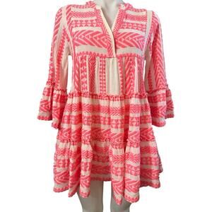 Devotion Twins Ella Dress Neon Pink Ivory Boho Anthropologie PXS (flaw)